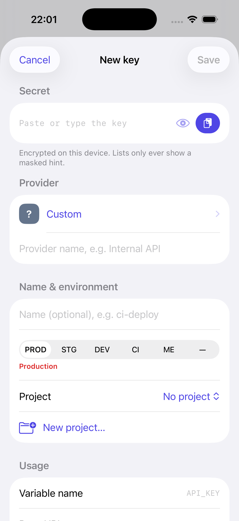 New key with the provider recognised